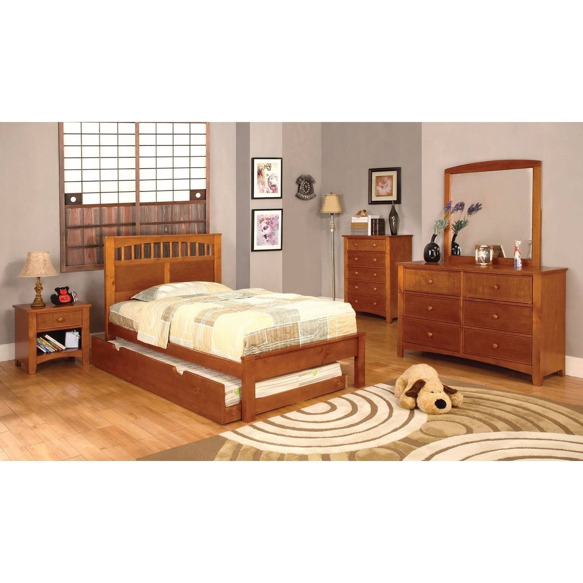 Oak Finish Twin Bed E984851