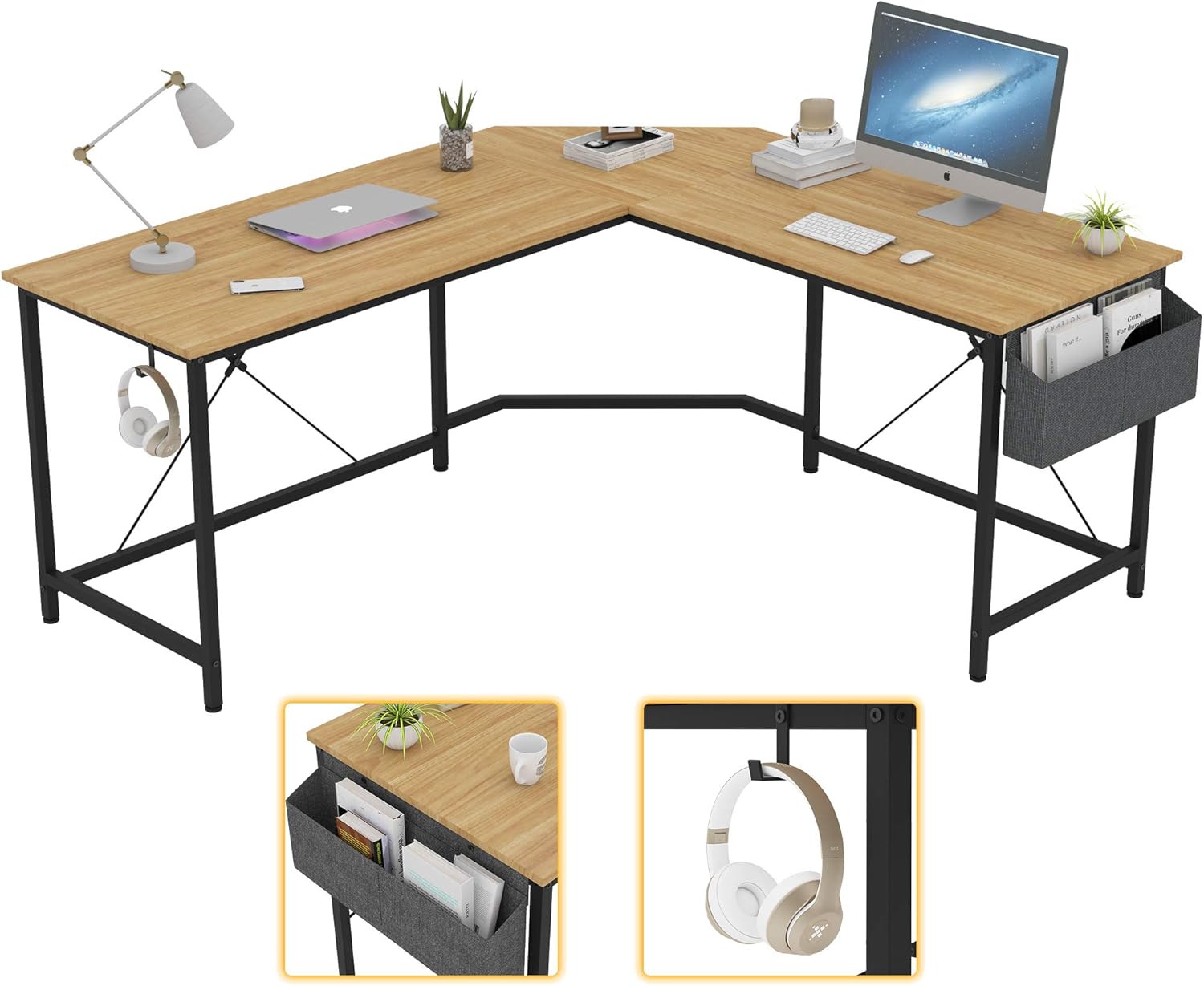 Oak L Shaped Computer Corner Desk with Storage K446476
