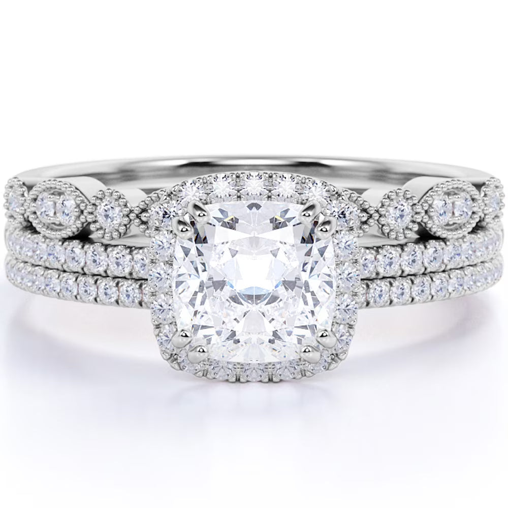 18k Gold Over Silver Moissanite Wedding Trio Ring Set U968