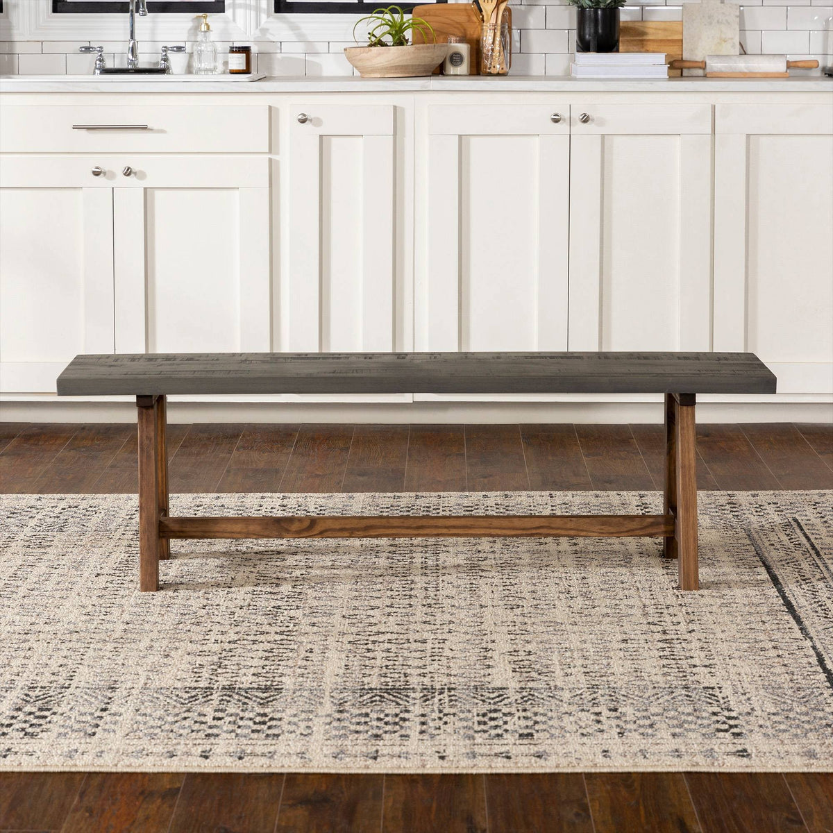Solid Wood Trestle Dining Bench Gray/Brown M824939