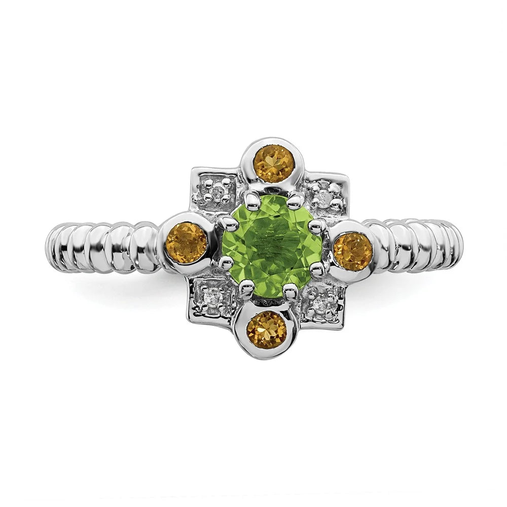 Peridot; Citrine & Diamond Ring Size: 5 U5618
