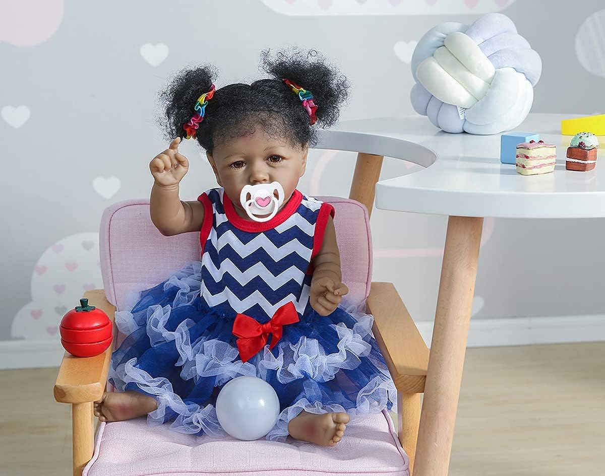22 inch Realistic Reborn Baby Doll with Curly Brown Hair W833