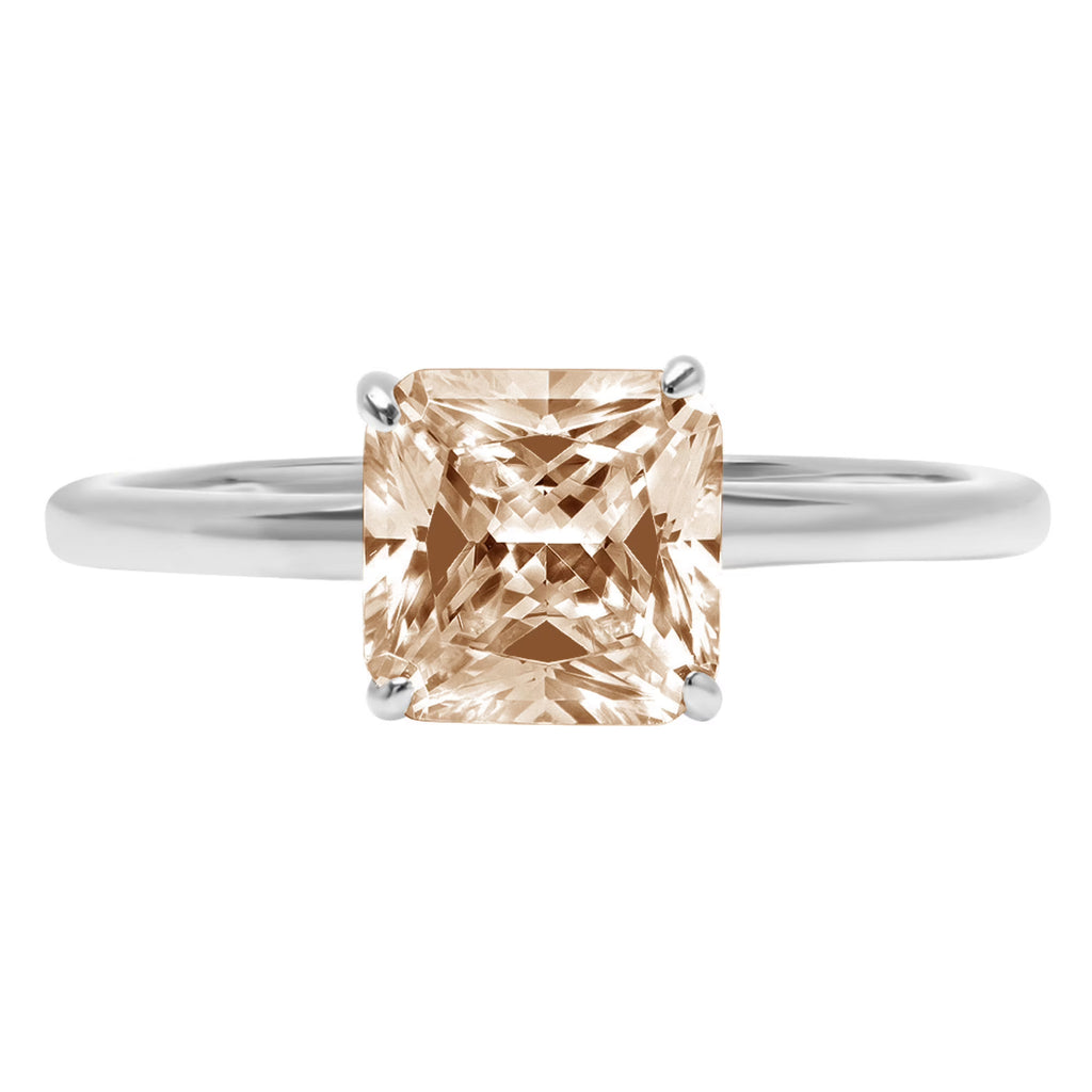 Asscher Cut Brown Champagne Simulated Diamond 18k White Gold Ring L33775