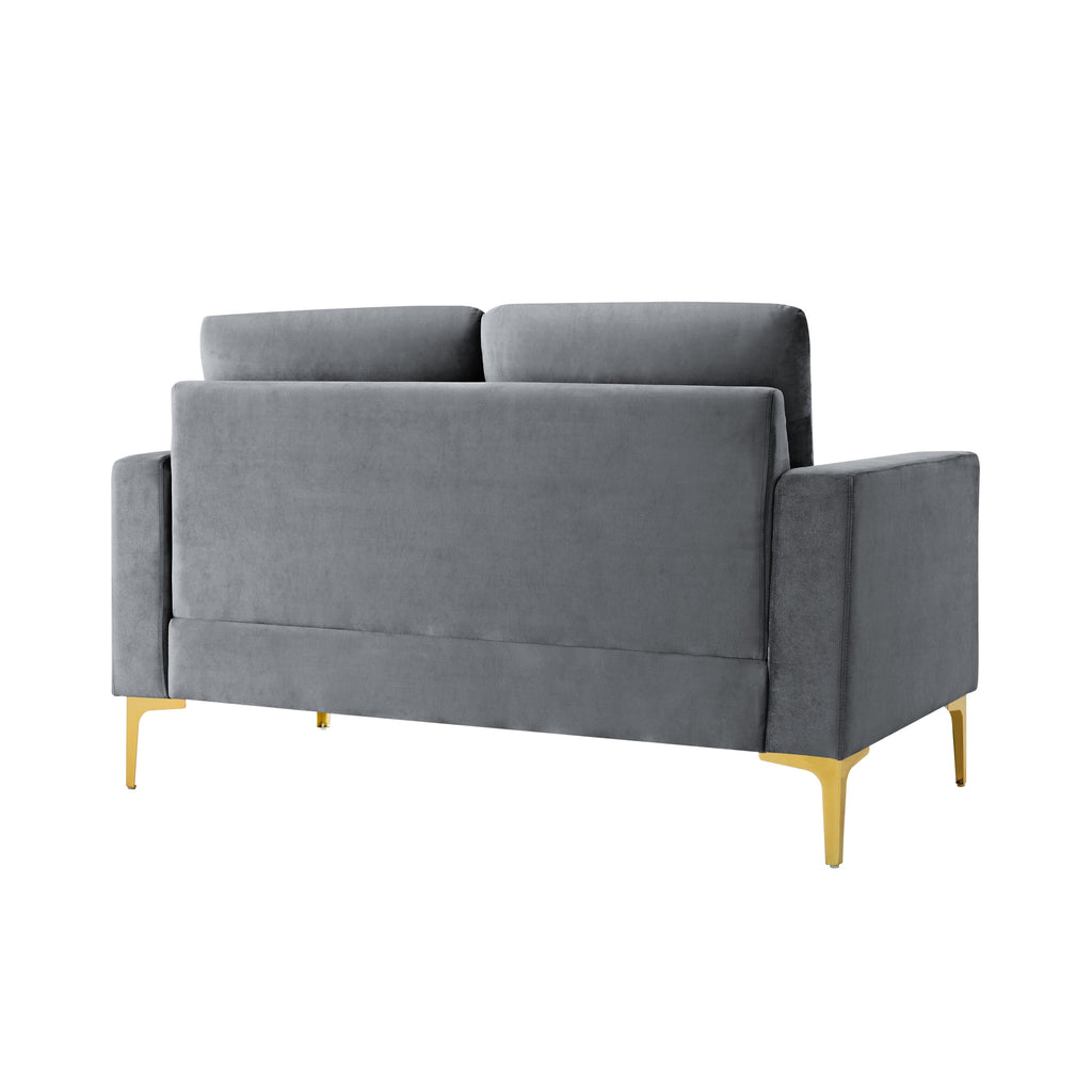 Grey Velvet Loveseat Sofa with Gold Metal Legs R28765