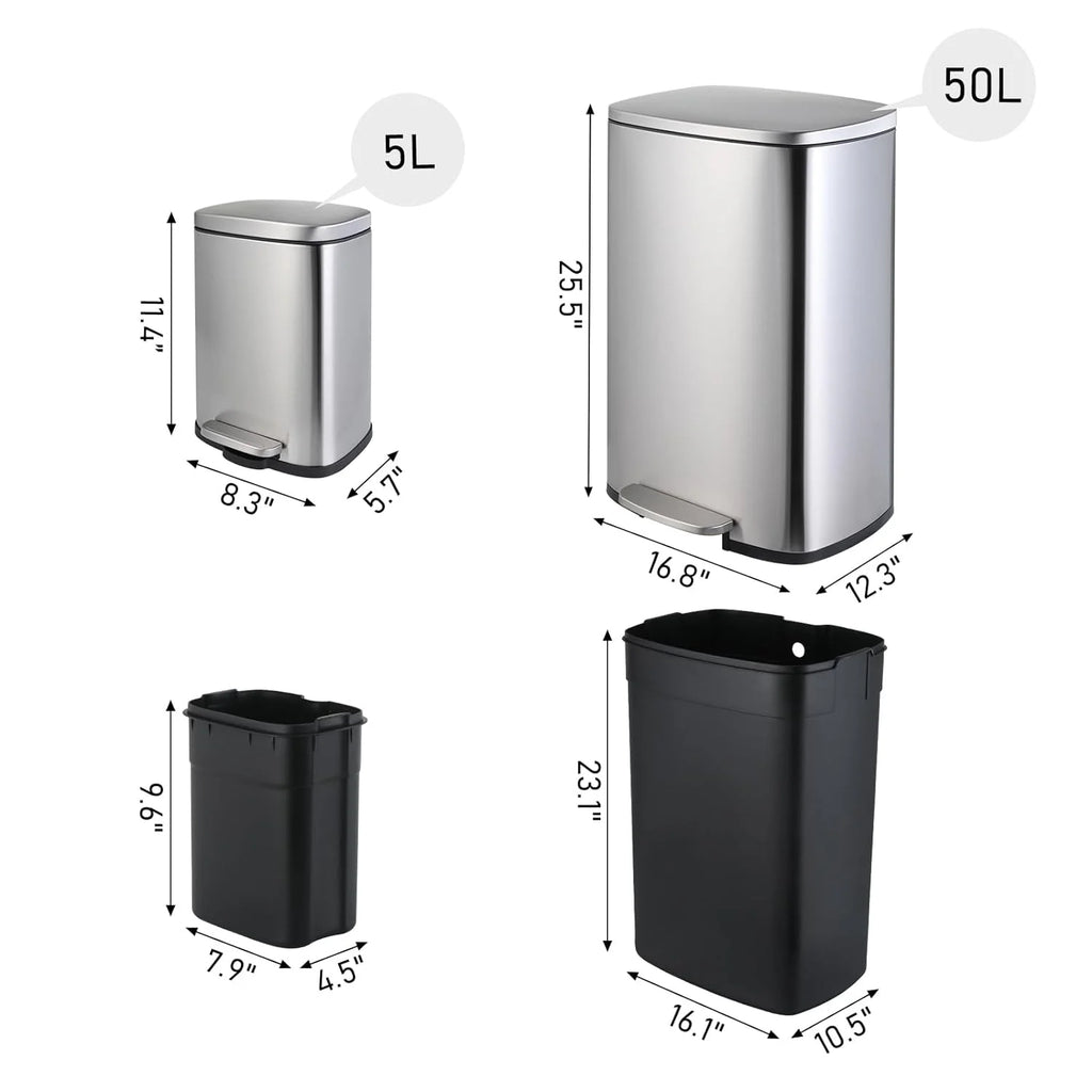 Stainless Steel Step Trash Can Combo Set, 13.2 Gallon & 1.3 Gallon V53283
