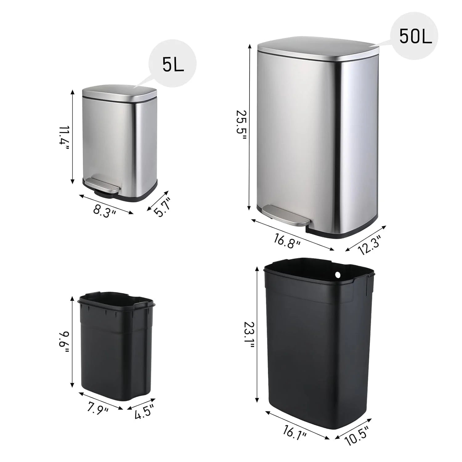 Stainless Steel Step Trash Can Combo Set, 13.2 Gallon & 1.3 Gallon V53283