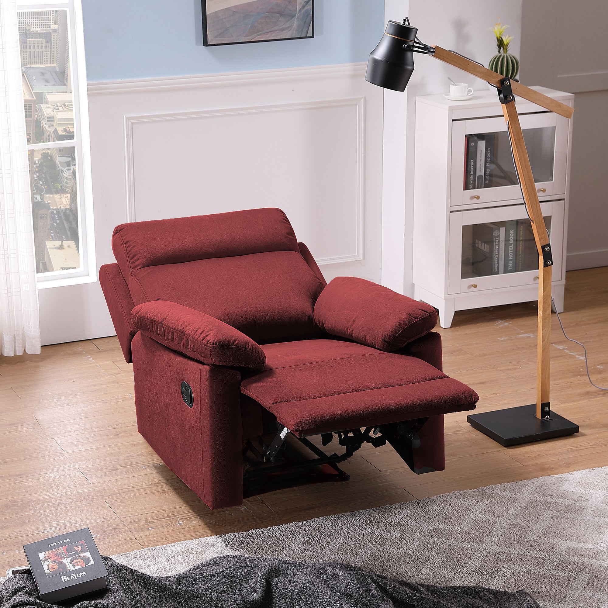 Red Fabric Manual Recliner F5561