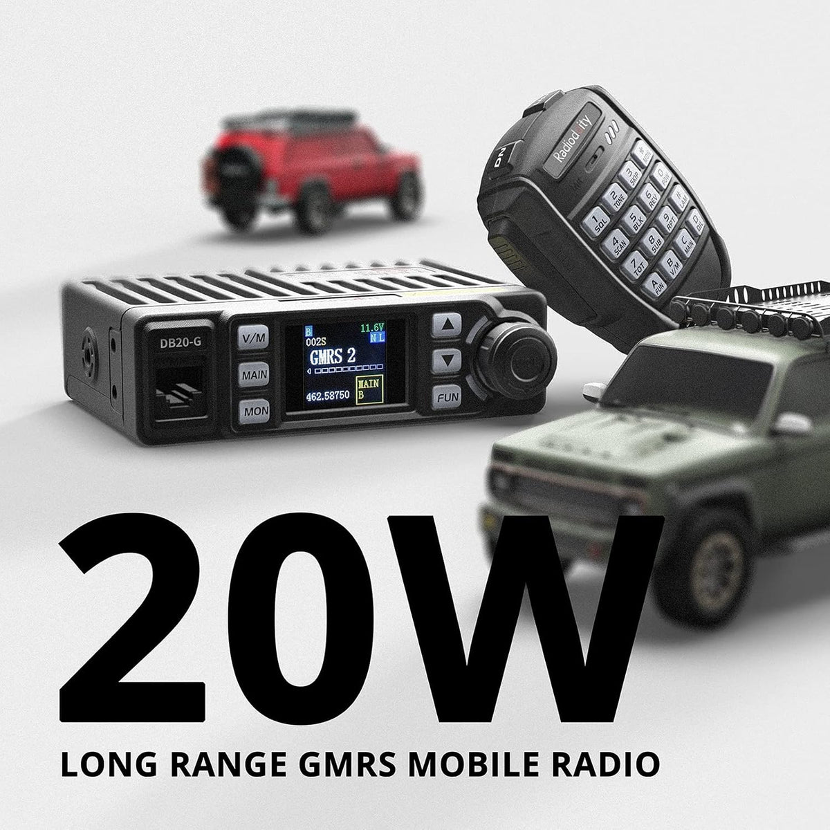 Mobile Radio, 20W Two Way Radio with Cigarette Lighter Plug, 500 Channels U69815