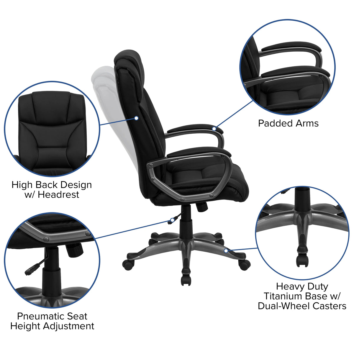 Black LeatherSoft Executive Swivel Office Chair J711