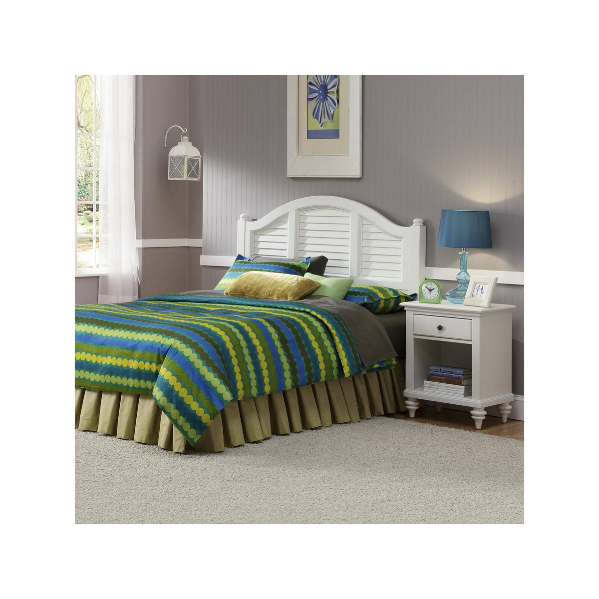 Brushed White Headboard and Night Stand N56371