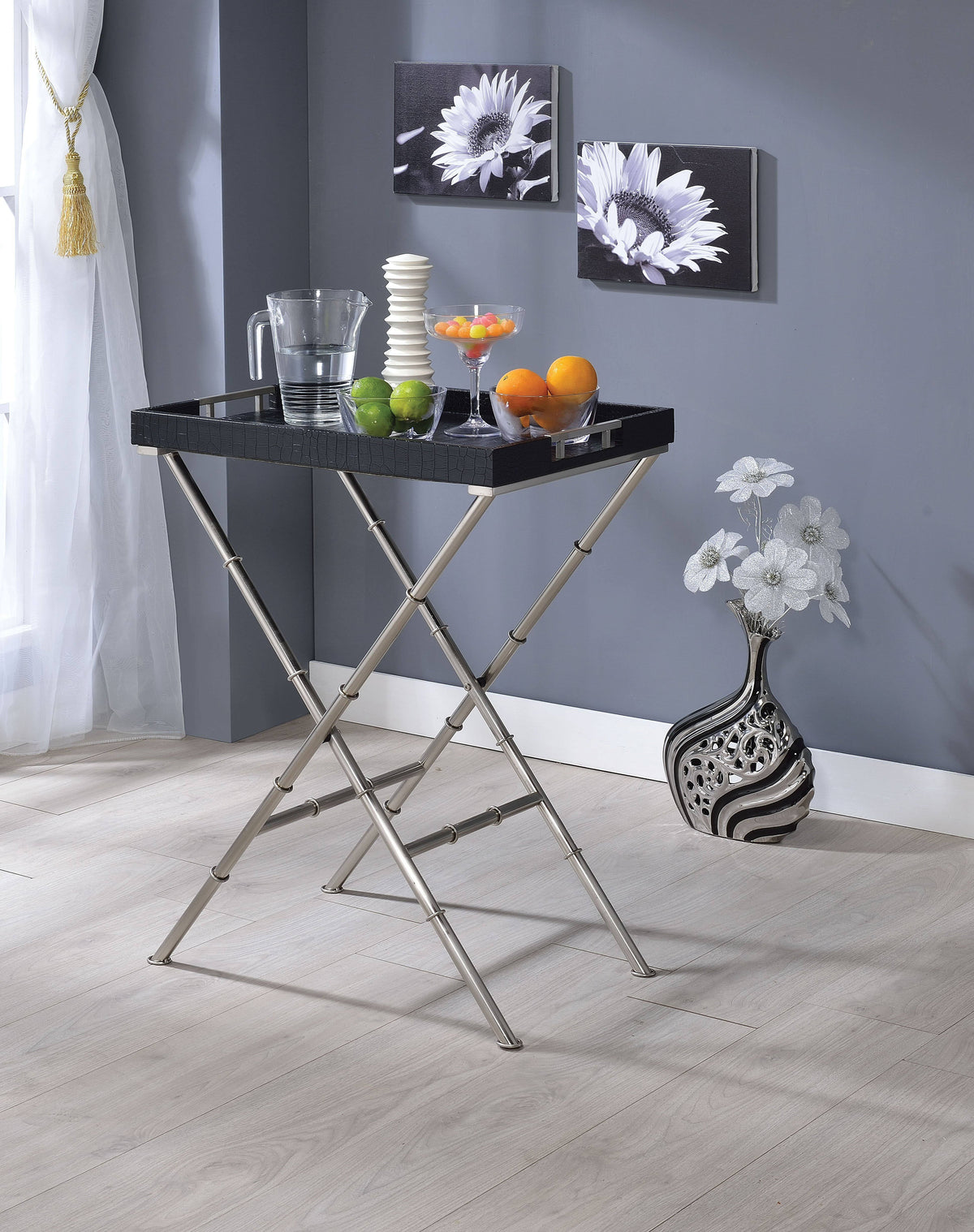 Black & Brushed Nickel Tray Table L216