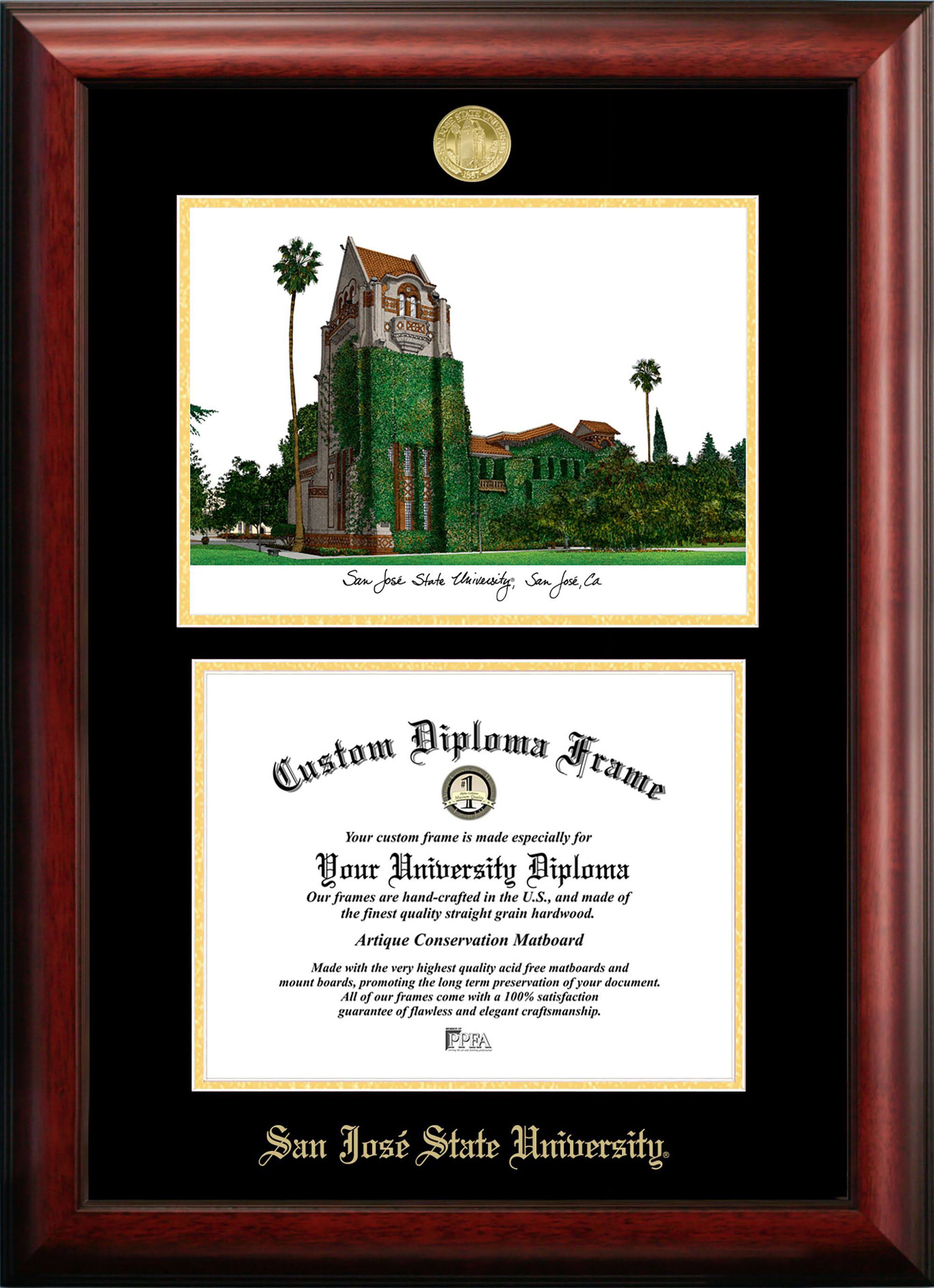 Gold Embossed Diploma Frame with Campus Images Lithograph L8563