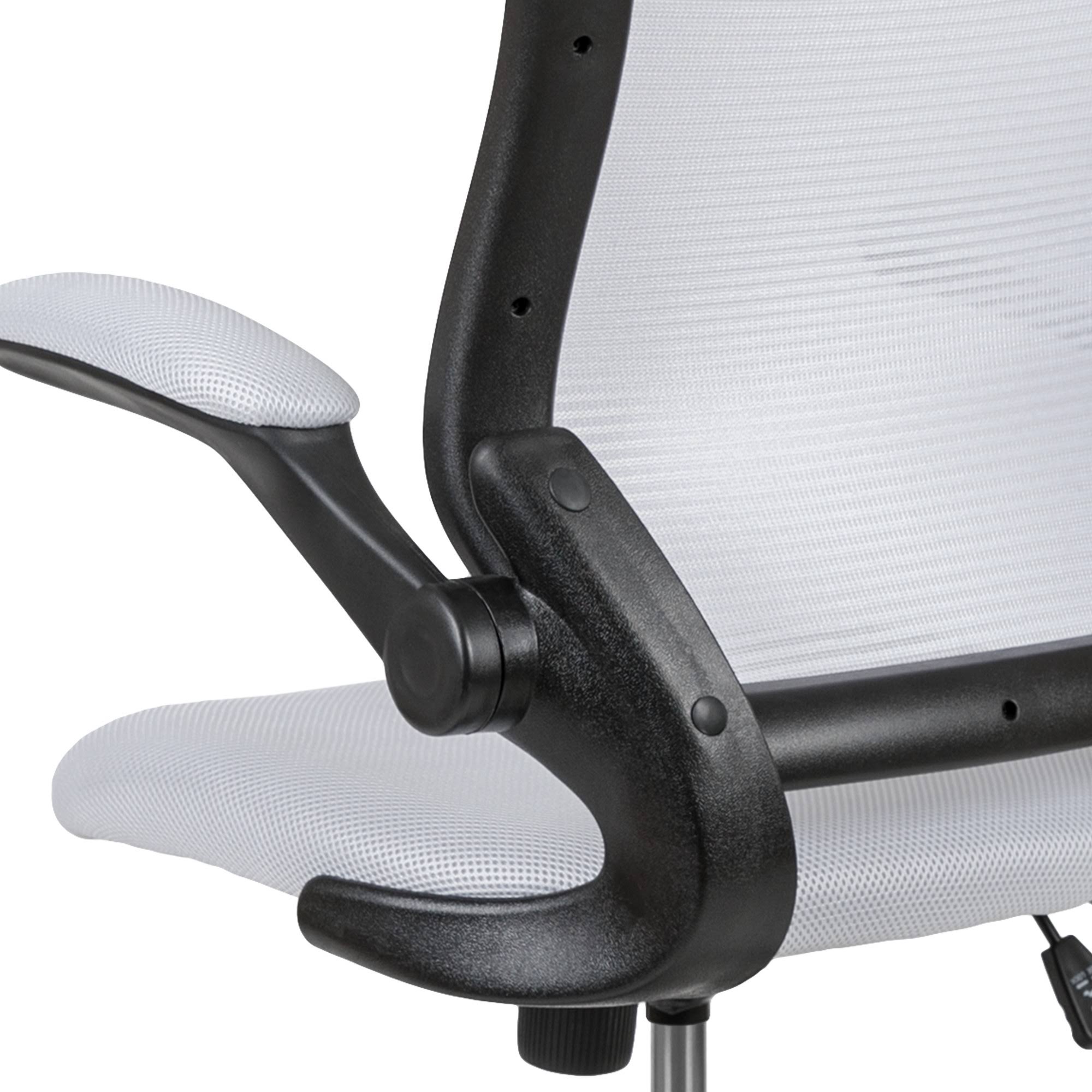 White Mesh Ergonomic Drafting Chair with Foot Ring and Flip-Up Arms P56858
