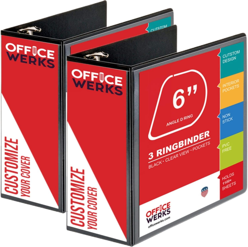 2 Pack 6 Inch Capacity D Ring Binders, 8.5 x 11, Black Q71801