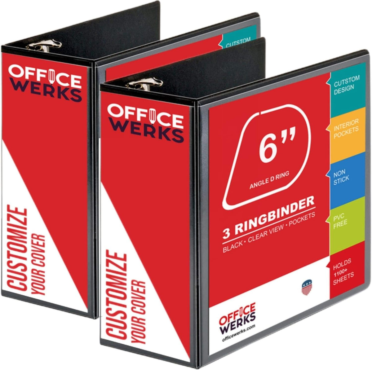 2 Pack 6 Inch Capacity D Ring Binders, 8.5 x 11, Black Q71801