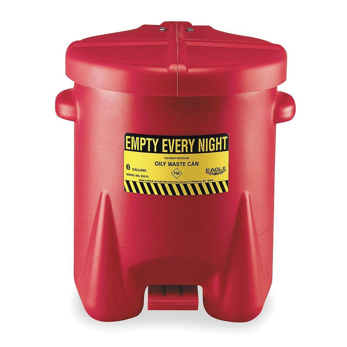 6 Gallon Red Polyethylene Oily Waste Can N33613