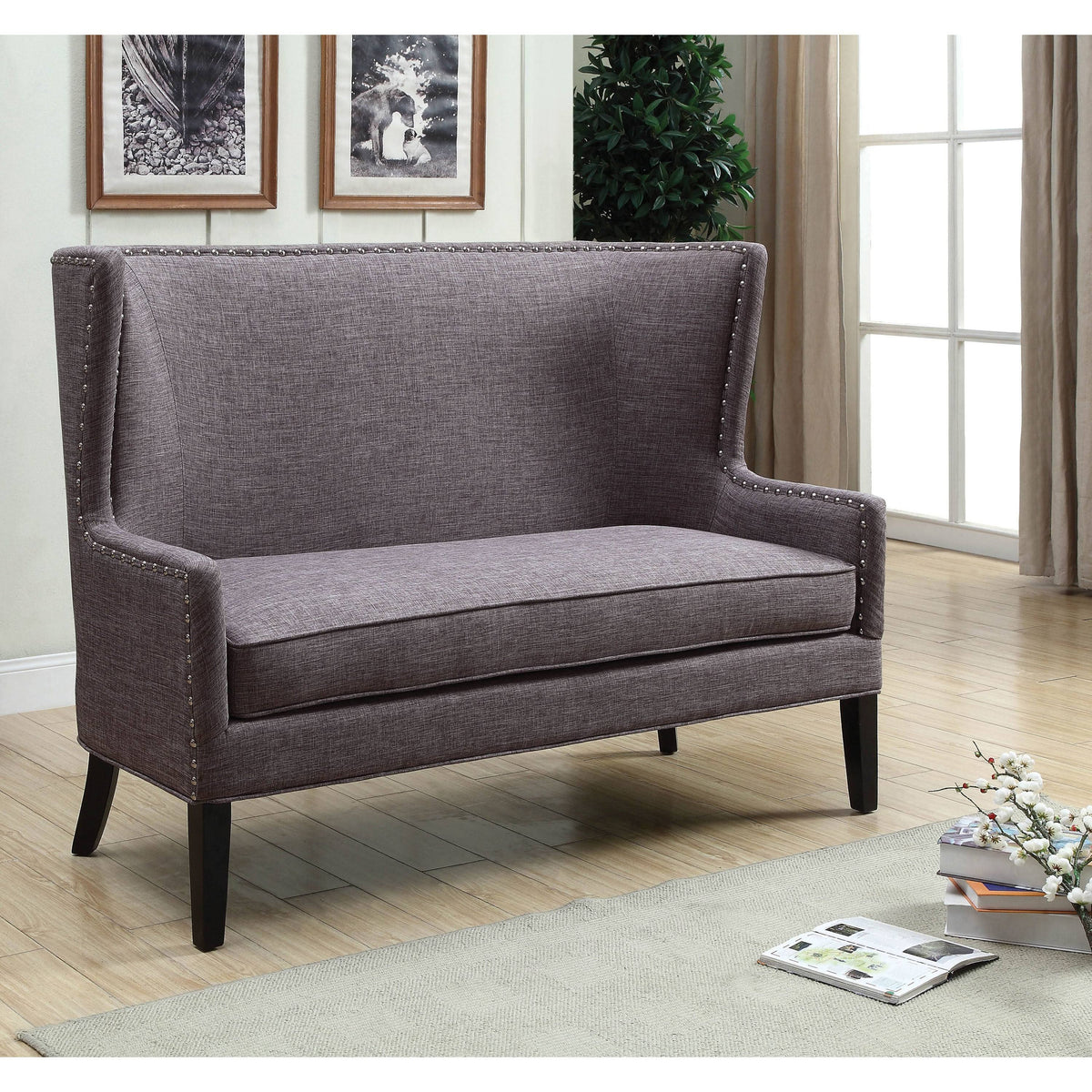 Fabric Wingback Loveseat with Nailhead Accents K272608