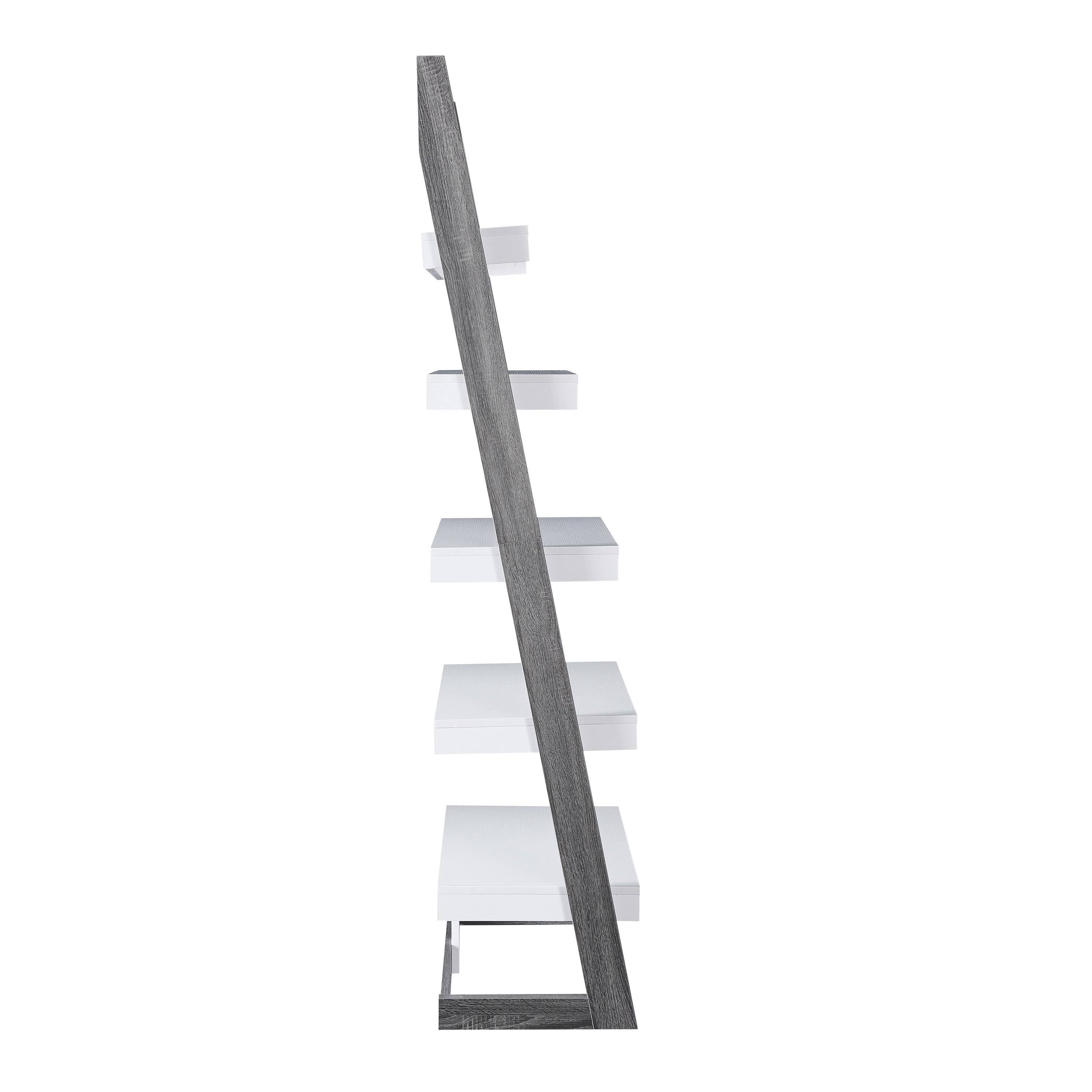 Distressed Grey 5-Shelf Leaning Bookcase H5514
