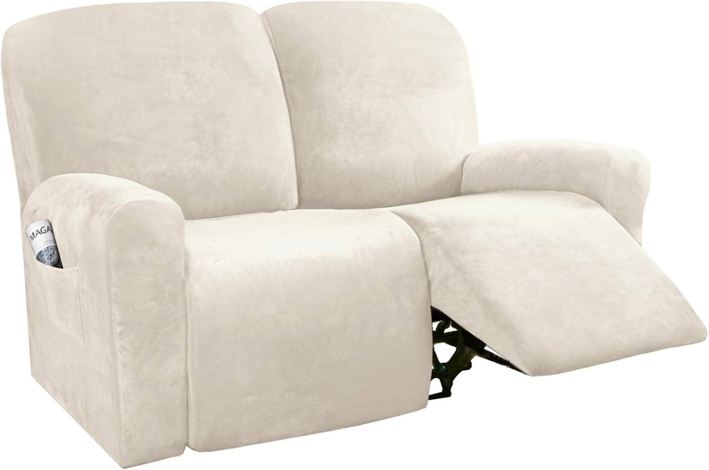 6-Pieces Velvet Stretch Recliner Loveseat Covers for 2 Cushion Sofa (Medium, Camel) J290704