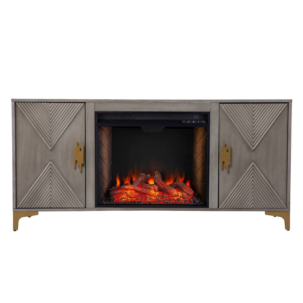 Gray/Gold Smart Fireplace with Media Storage H443764
