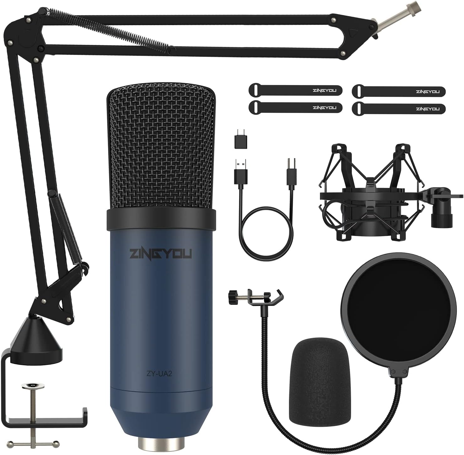 USB Condenser Microphone Kit with Boom Arm, Black, Pack of 2 Q35203