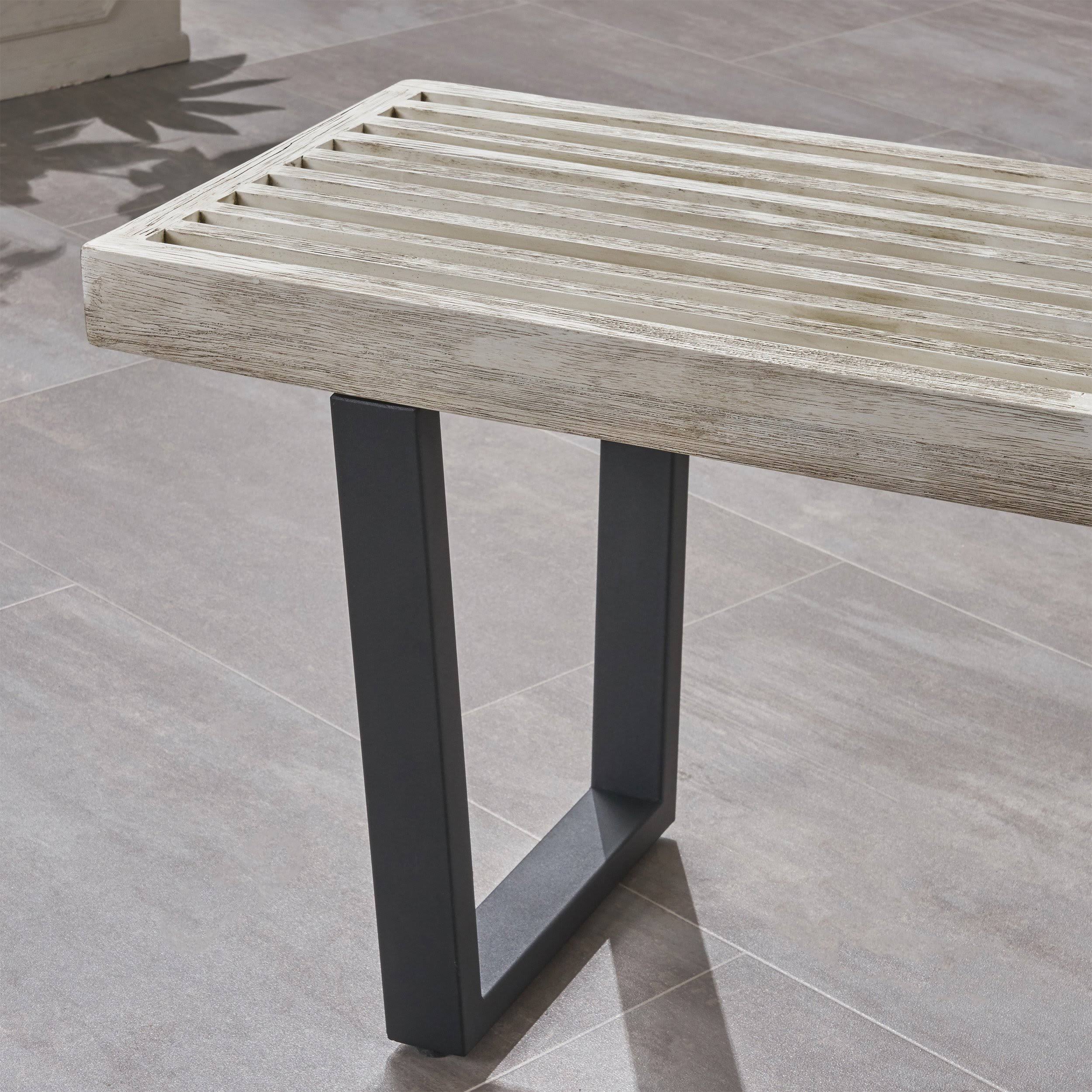 Teak Finish Acacia Wood Patio Dining Bench with Iron Legs V502