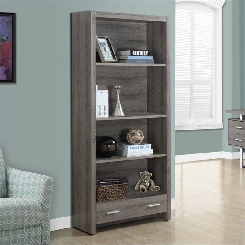 4 Shelf Bookcase with Storage Drawer in Dark Taupe Q902