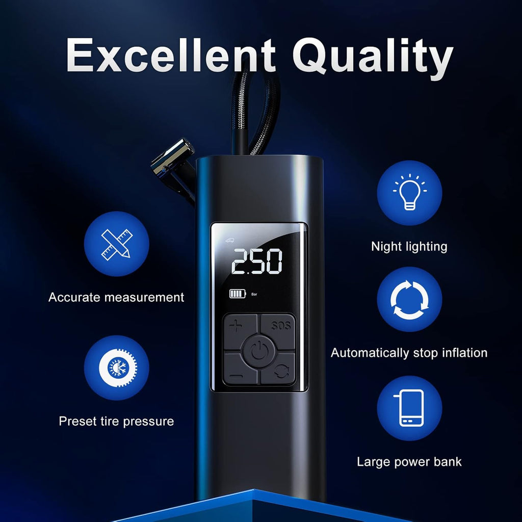 Portable Air Compressor Tire Inflator 150 Psi Wireless Electric Air Pump with Digital Pressure Gauge, LED Light, Pack of 2 E6512
