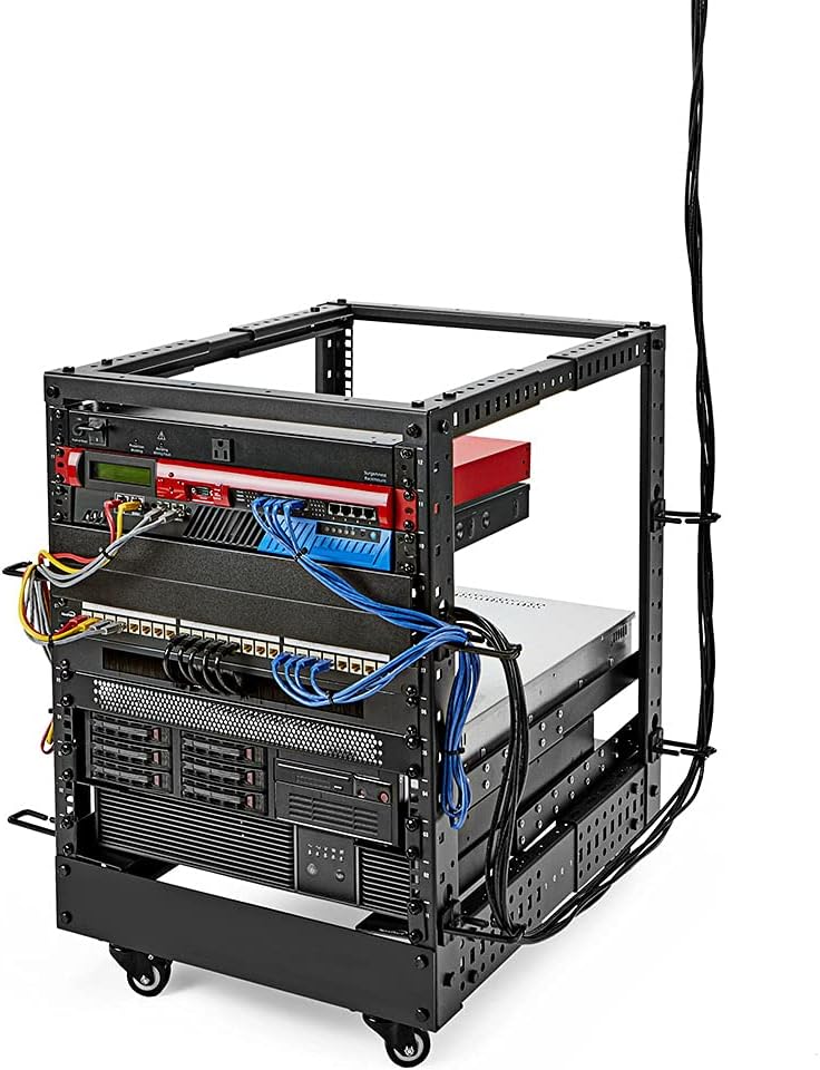 12U 4-Post Open Frame Server Rack, 19-Inch Adjustable Depth, Black T166