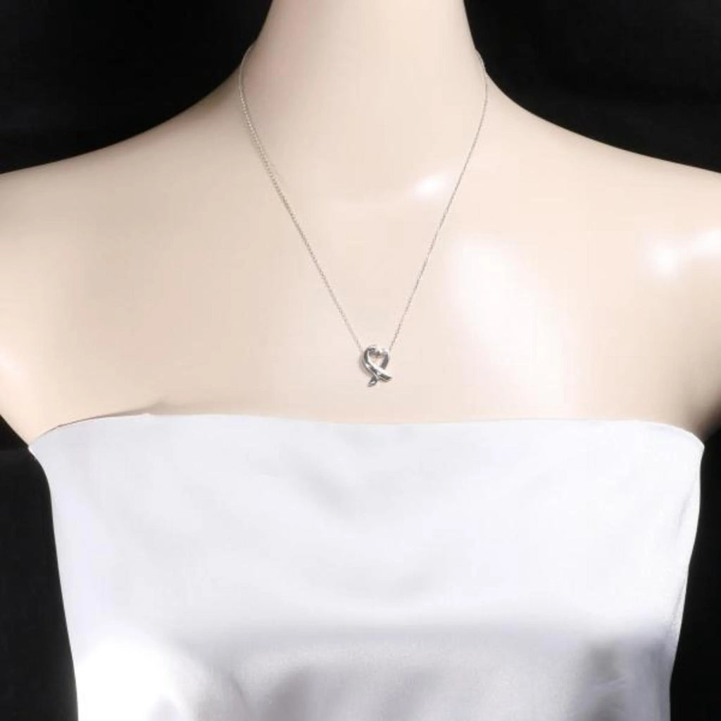 Loving Heart Silver Necklace Diamond 2.7g 43cm Jewelry O93373