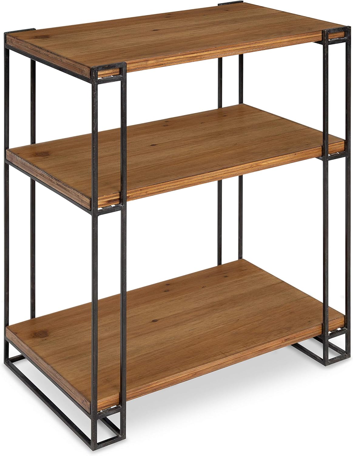 Rustic Caramel Brown Wood and Metal Side Table with Three Shelves S2295