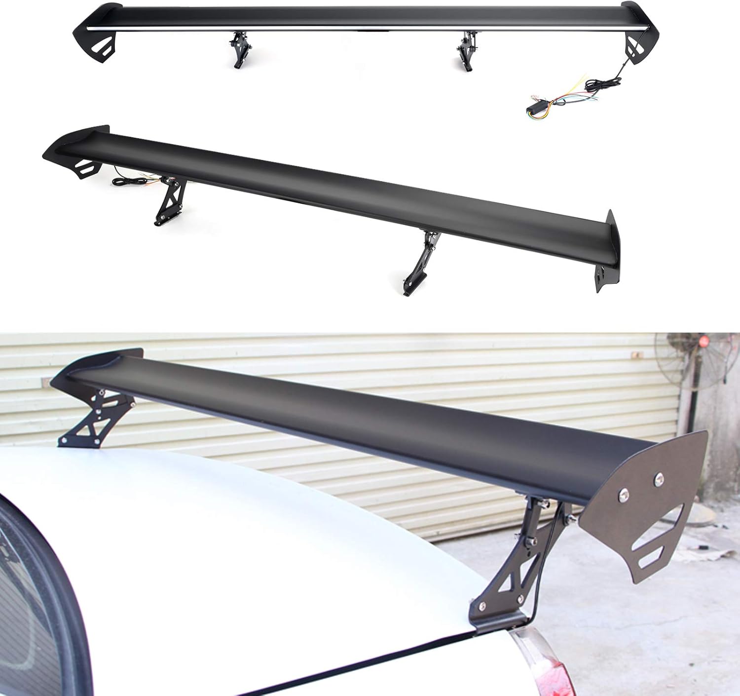 Adjustable Aluminum Rear Trunk Wing Spoiler With LED S523603