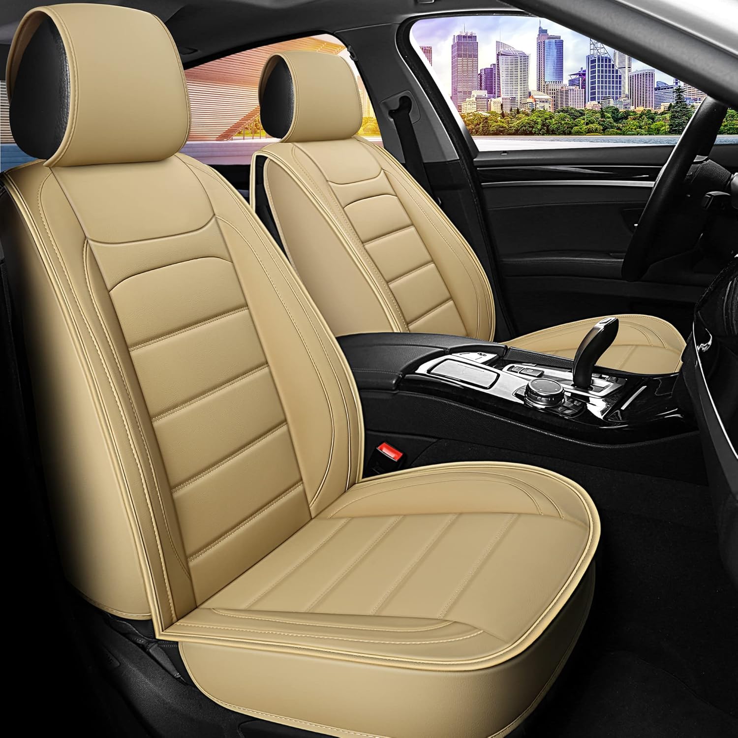 Beige Leather Car Seat Covers 2 PCS Front X8668