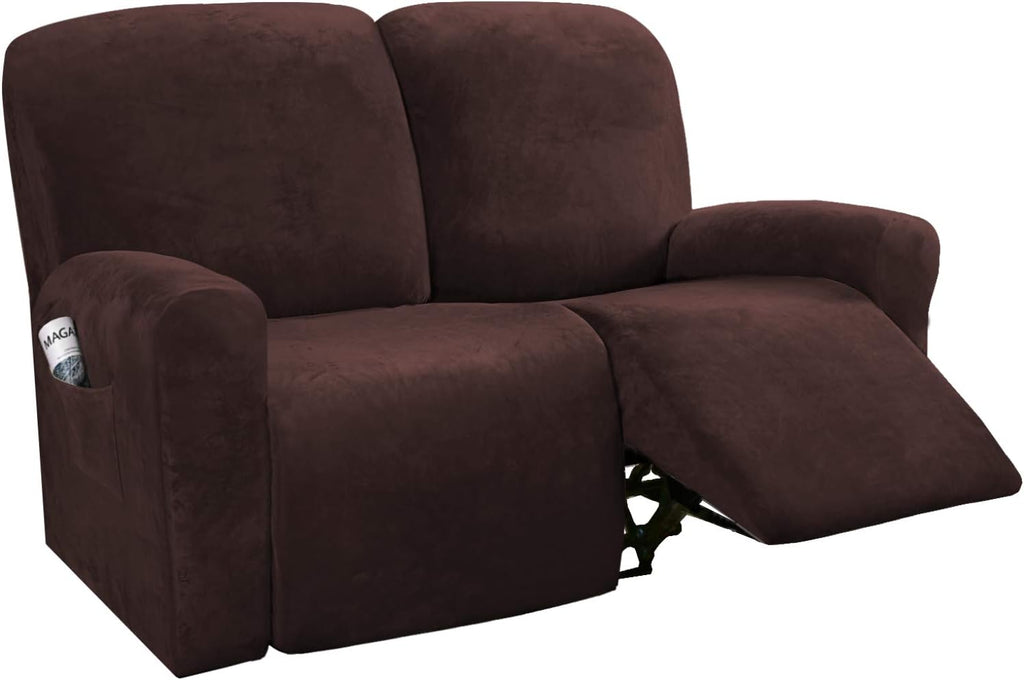 6-Pieces Velvet Stretch Recliner Loveseat Covers for 2 Cushion Sofa (Medium, Camel) J290704