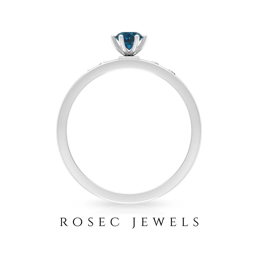 London Blue Topaz Solitaire and Diamond Ring, 925 Sterling Silver F44397