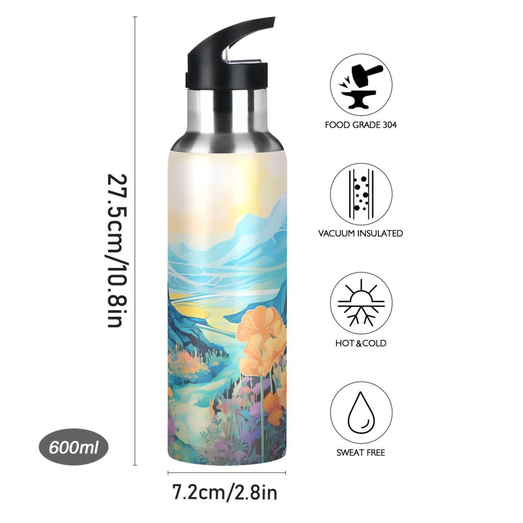 Blue Stainless Steel Insulated Water Bottle with Straw Lid O4913