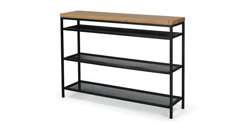 Rustic Oak Metal Console Cart F19765