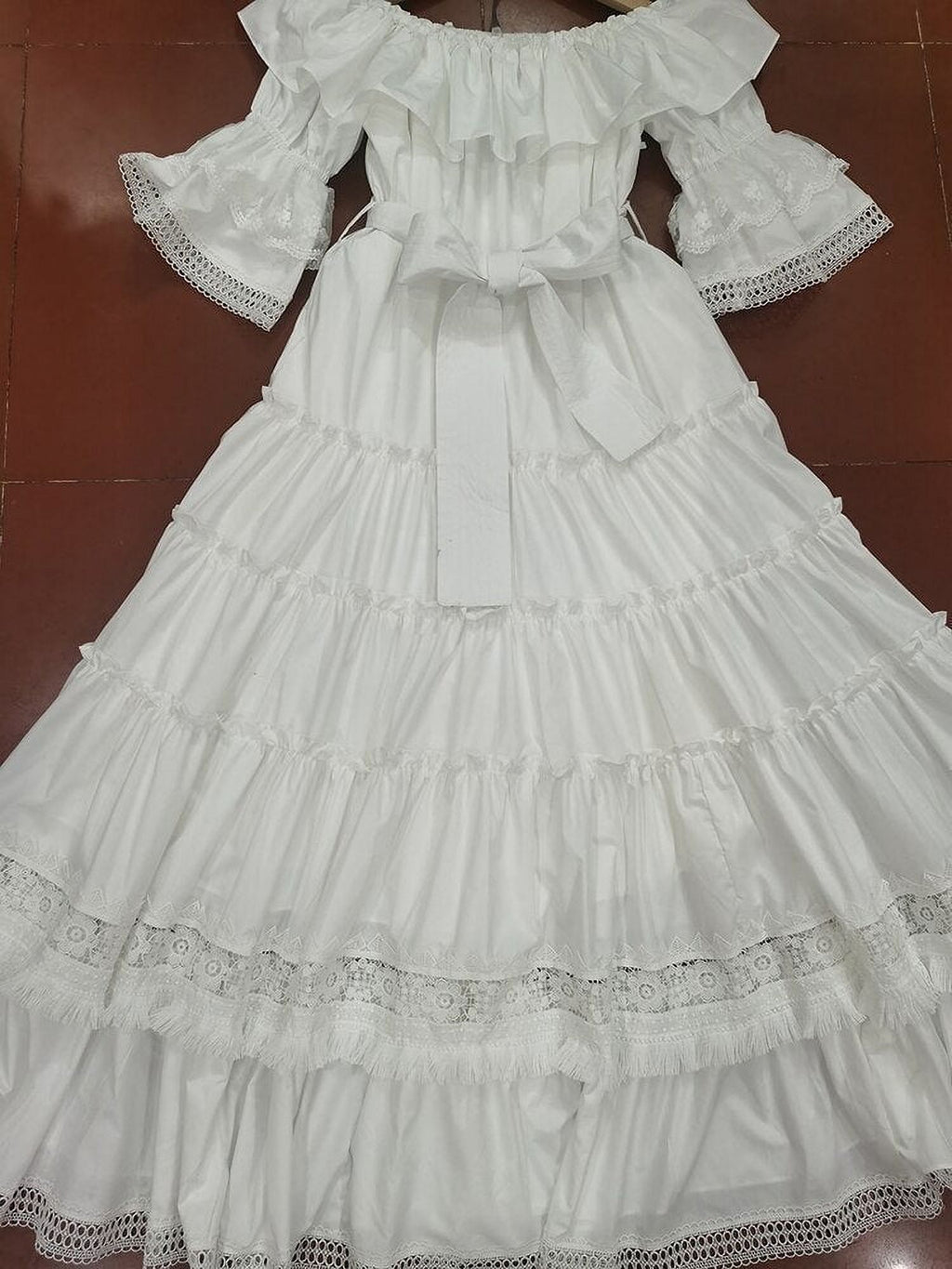 White Slash Neck Short Sleeve Long Dress L315985