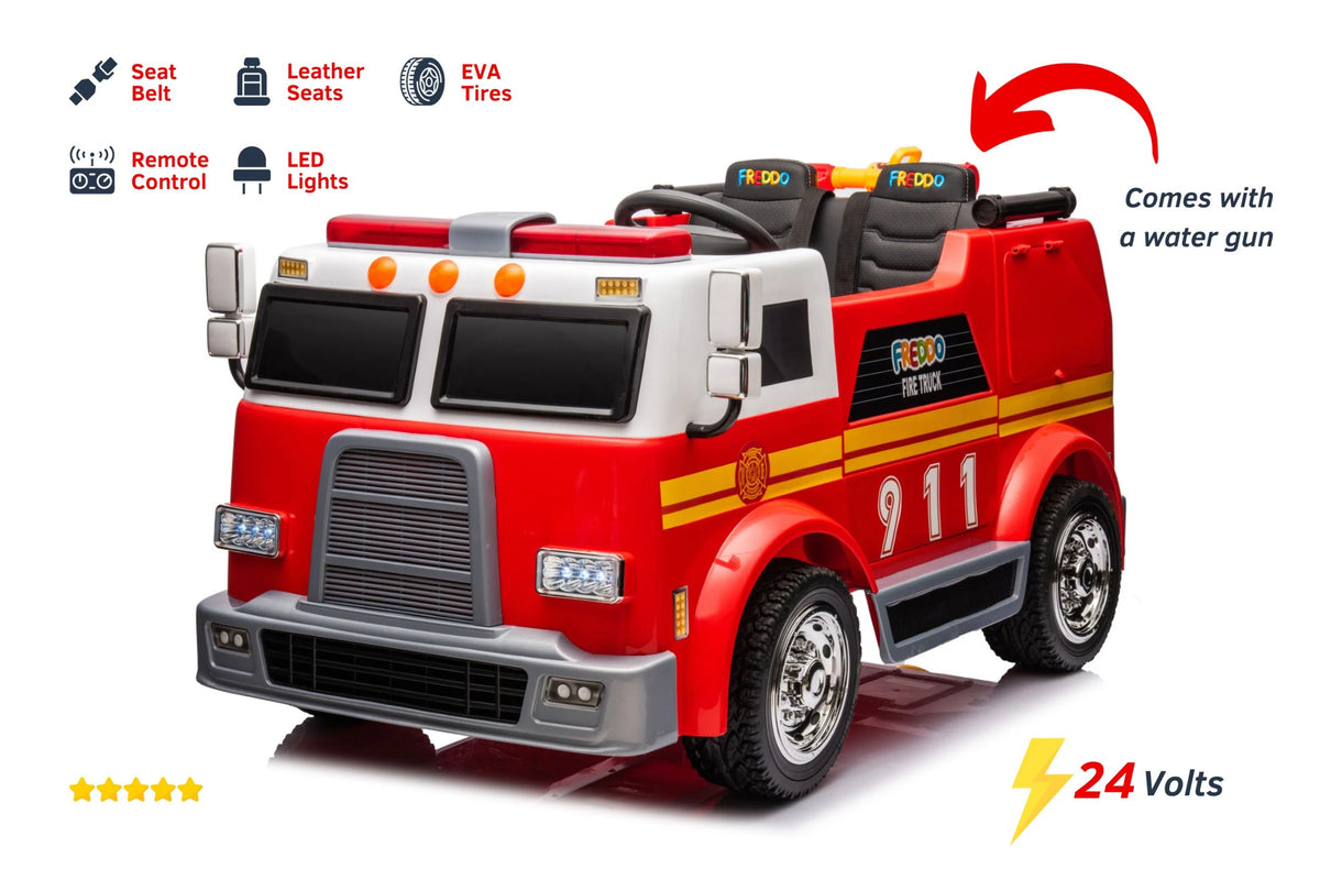 24V 2-Seater Ride-on Fire Truck with Remote Control, LED Lights, Water Gun X3574