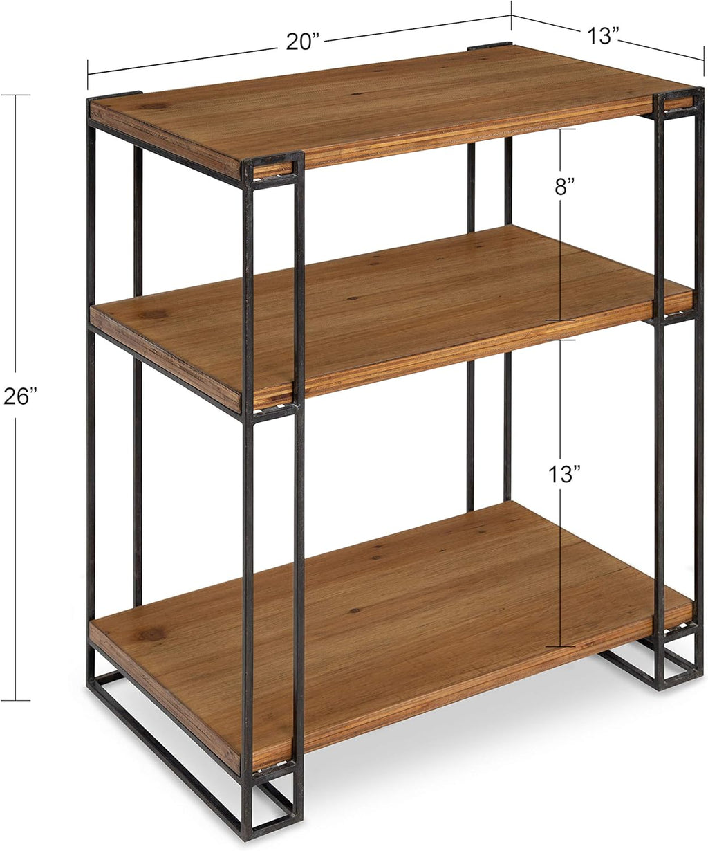 Rustic Caramel Brown Wood and Metal Side Table with Three Shelves S2295