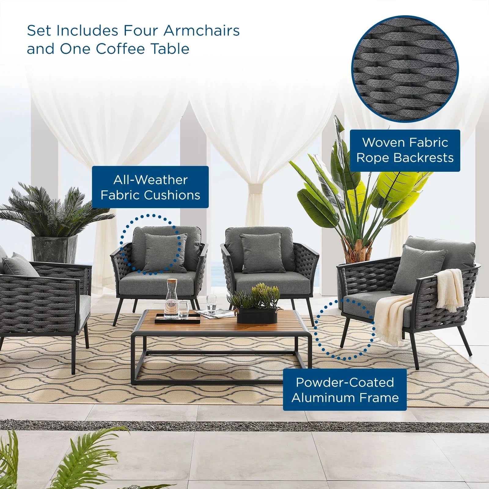 5 Piece Outdoor Patio Aluminum Sectional Sofa Set in Gray Z562059