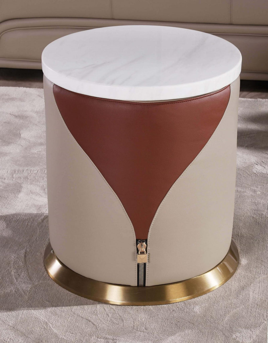 Sand Beige-Cognac Leather Coffee Table Set 2P P708