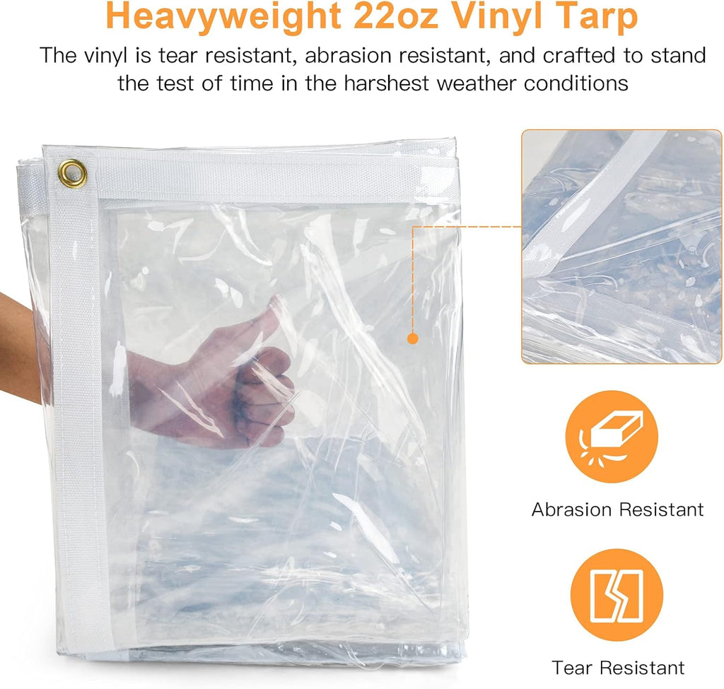 10 x 10FT Waterproof Transparent Vinyl Tarp with Grommets I300