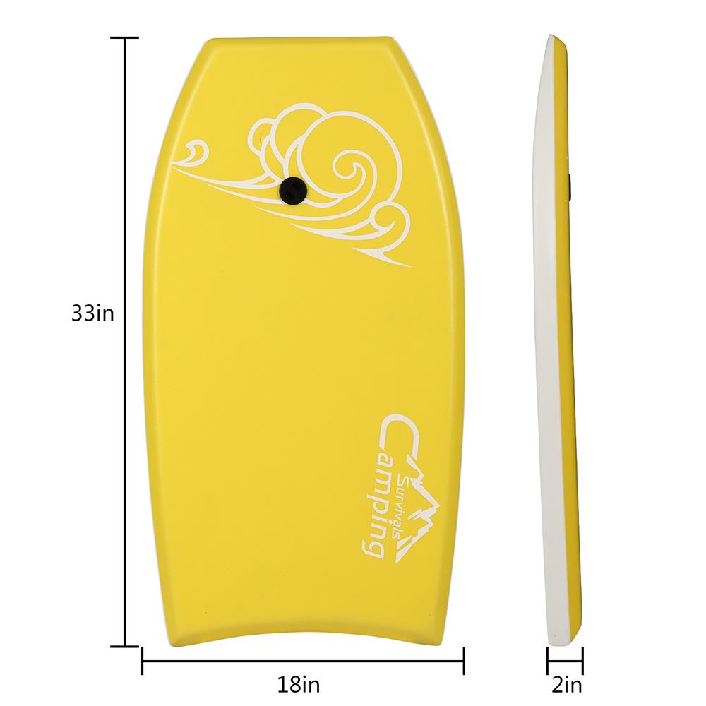 Yellow Lightweight Bodyboard with EPS Core and Wrist Leash H195