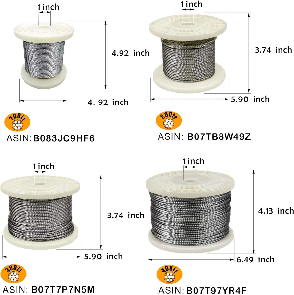 T316-Stainless Steel 1/8'' Aircraft Wire Rope for Cable Deck Railing Kit, Non-Magnetic Marine Grade (500ft) I375127