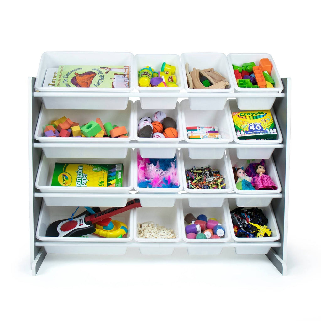 16 Storage Bins Toy Organizer, Grey/White R91889