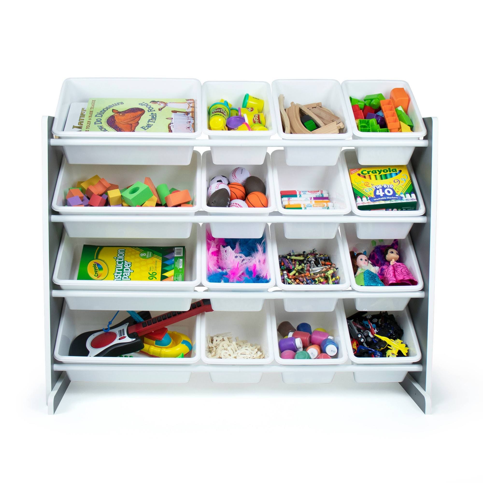 16 Storage Bins Toy Organizer, Grey/White R91889