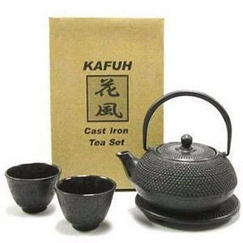 Cast Iron Tea Pot Tea Set Black with Trivet K4014