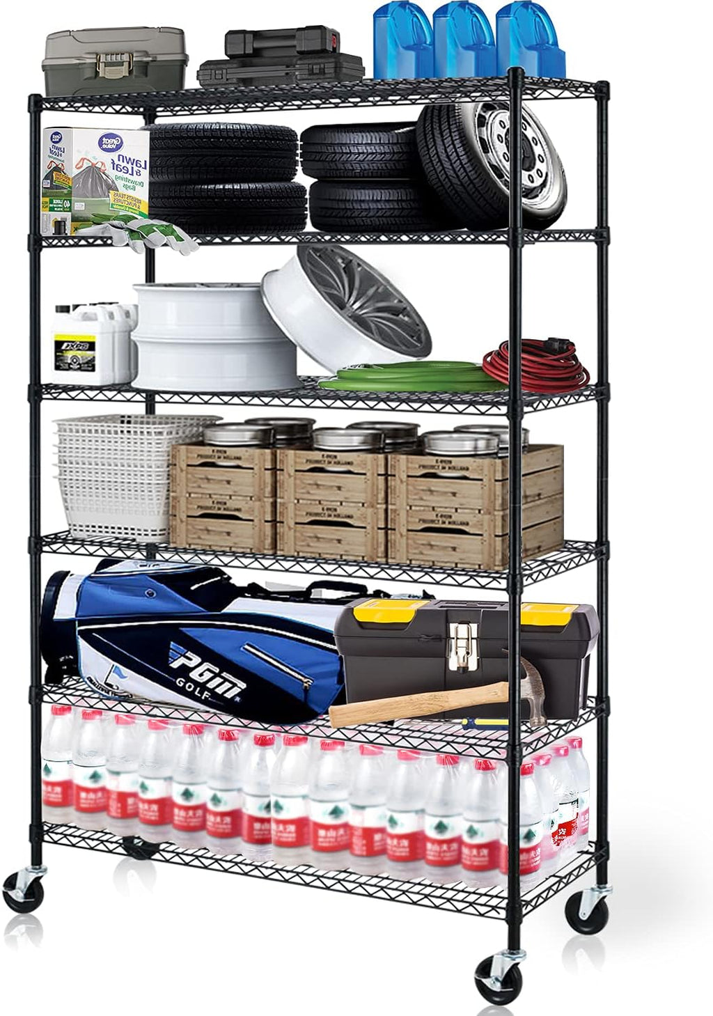 6 Tier Heavy Duty NSF Metal Shelving with Wheels F2880