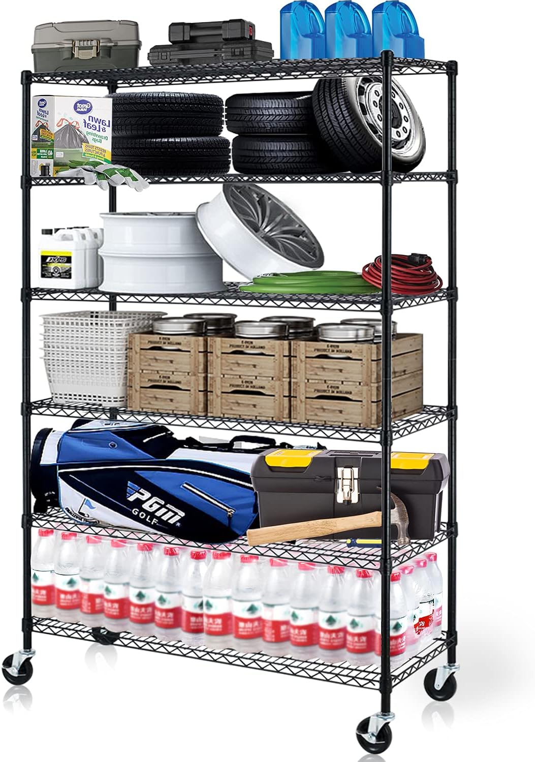 6 Tier Heavy Duty NSF Metal Shelving with Wheels F2880